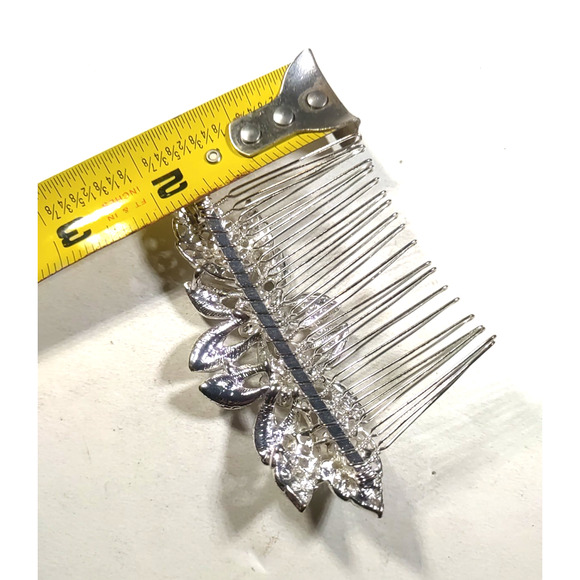Hair Barrette Comb Rhinestone Faux Pearl silver Tone Floral Wedding Party... - Picture 6 of 6